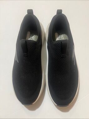 Skechers Black Slip-On Knit Sneakers with White Sole